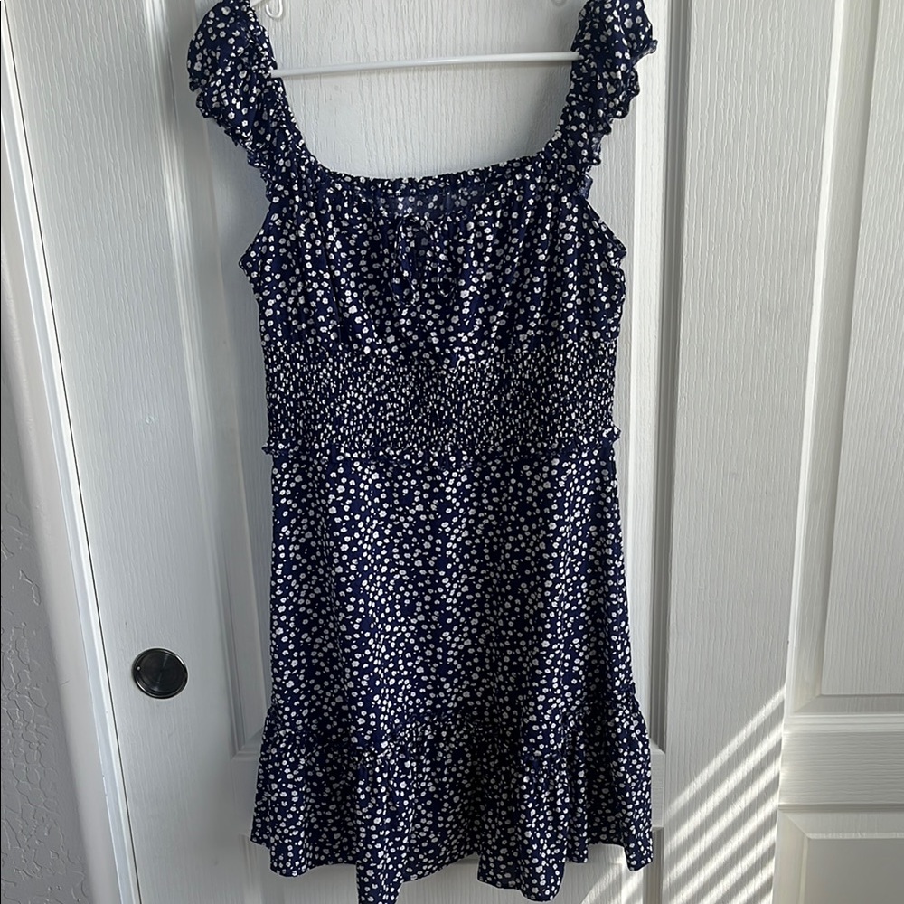 Blue and White Ruffled Sundress with Flutter Sleeves